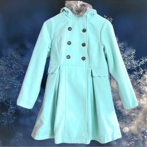 Cat & Jack Girls Faux Fur Hooded Teal Coat